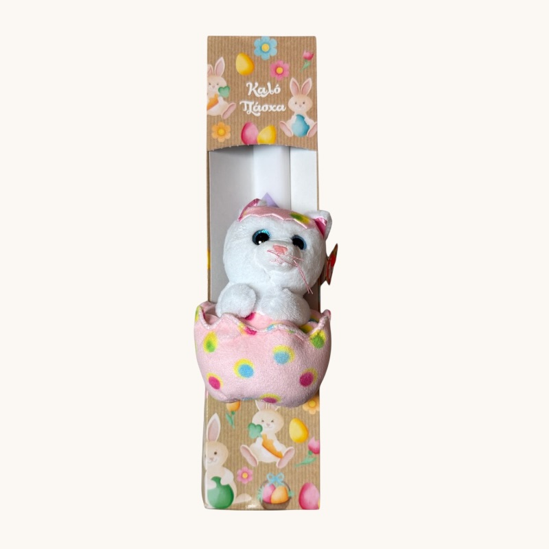 Παιχνιδολαμπάδα TY Beanie Boos Giggles Χνουδωτή Γατούλα Σε Αυγό Λευκό & Ροζ 15εκ